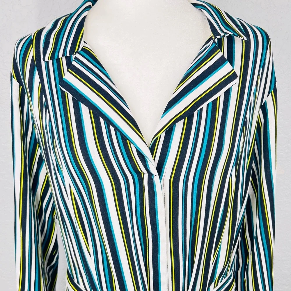 Torrid Black and Green Striped Wrap Belted Long Sleeve Mini Dress Size…